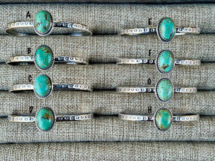 Kingman Turquoise Sterling Silver Cuff Bracelet: Southwestern Stamped Design