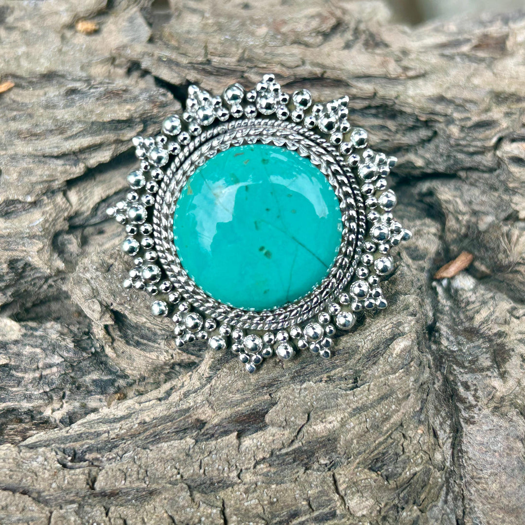 Handmade Royston Turquoise Statement Ring:  Sterling Silver Lace - Adjustable
