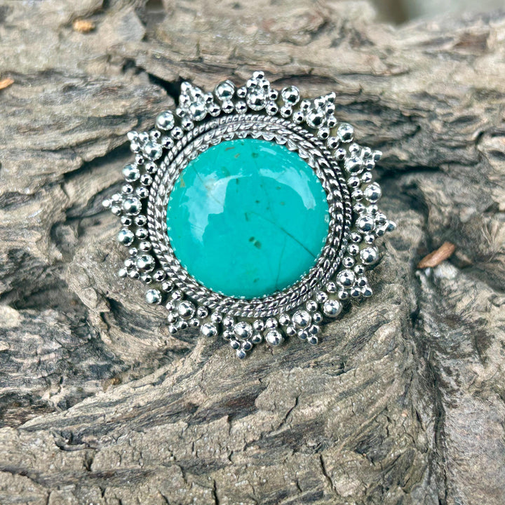 Handmade Royston Turquoise Statement Ring:  Sterling Silver Lace - Adjustable
