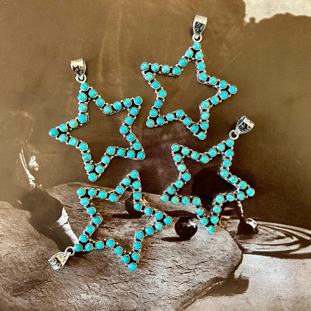 Kingman Turquoise Star Pendant Necklace - Sterling Silver Chain