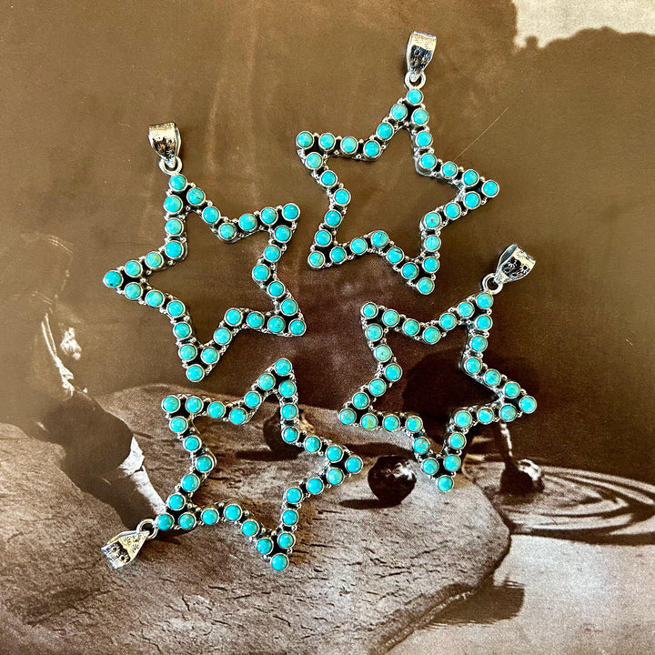 Kingman Turquoise Star Pendant Necklace - Sterling Silver Chain