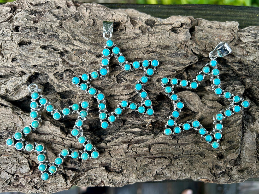Kingman Turquoise Star Pendant Necklace - Sterling Silver Chain