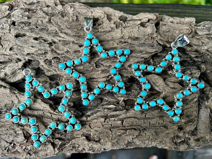 Kingman Turquoise Star Pendant Necklace - Sterling Silver Chain