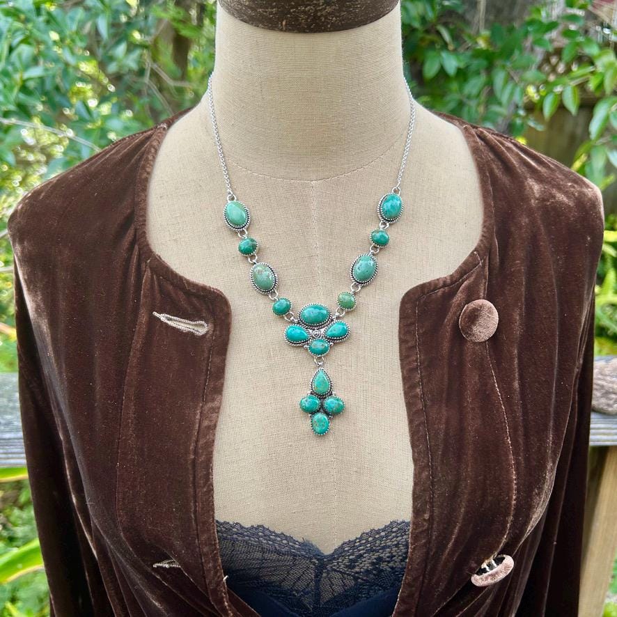 Turquoise Lariat Necklace: Sterling Silver, Green KIngman Turquoise