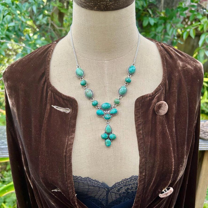 Turquoise Lariat Necklace: Sterling Silver, Green KIngman Turquoise