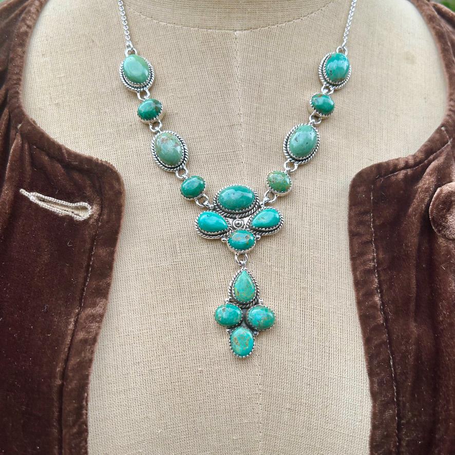 Turquoise Lariat Necklace: Sterling Silver, Green KIngman Turquoise