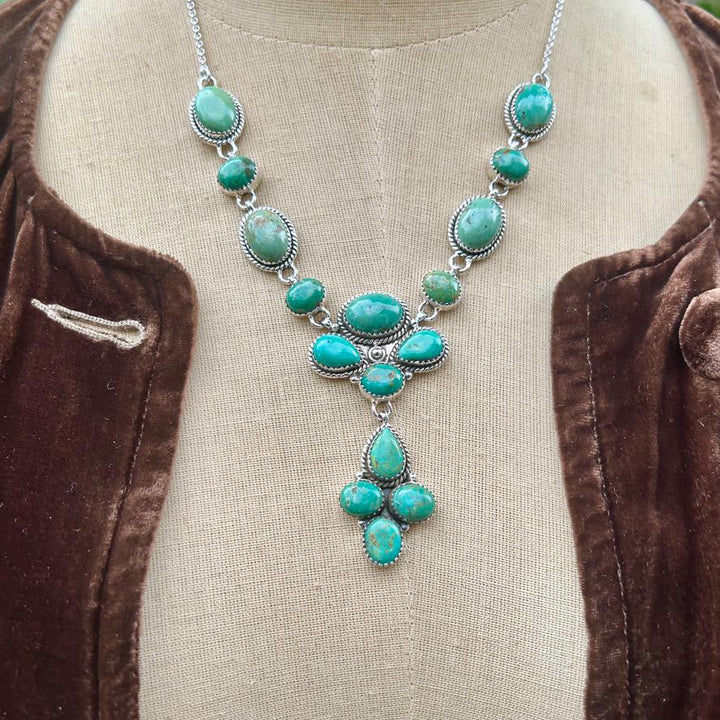 Turquoise Lariat Necklace: Sterling Silver, Green KIngman Turquoise