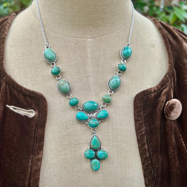 Turquoise Lariat Necklace: Sterling Silver, Green KIngman Turquoise