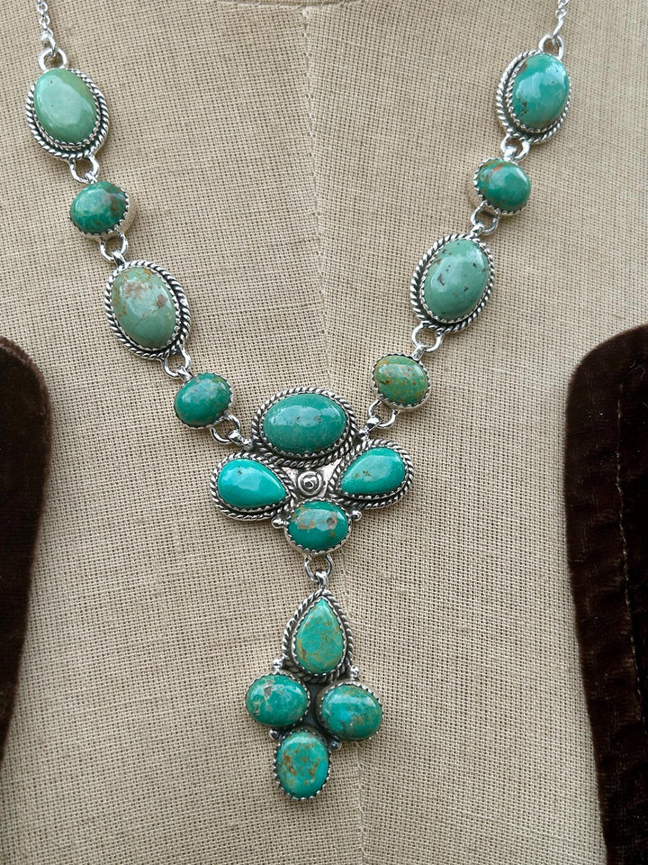 Turquoise Lariat Necklace: Sterling Silver, Green KIngman Turquoise