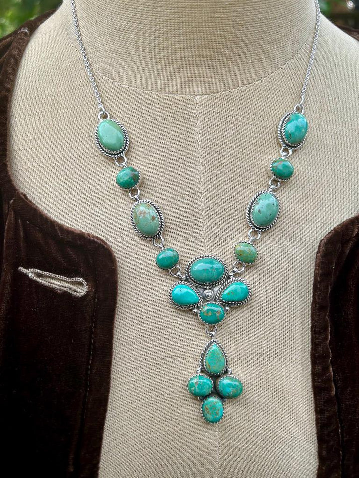 Turquoise Lariat Necklace: Sterling Silver, Green KIngman Turquoise