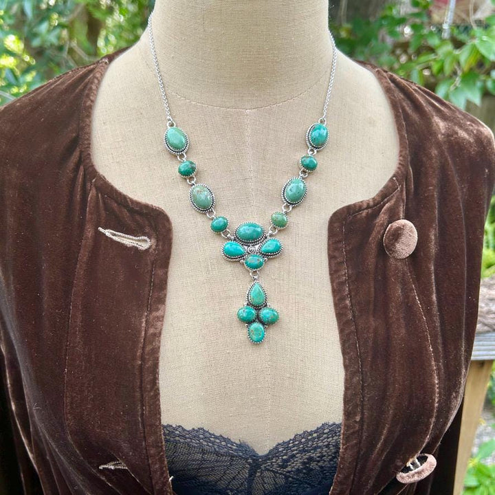 Turquoise Lariat Necklace: Sterling Silver, Green KIngman Turquoise