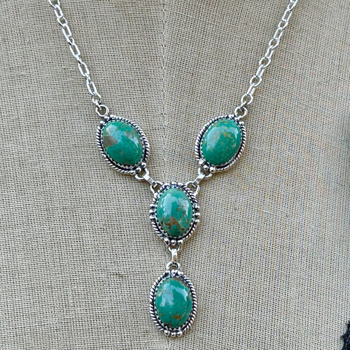 Sterling Silver Turquoise Necklace - Lariat Southwestern Design