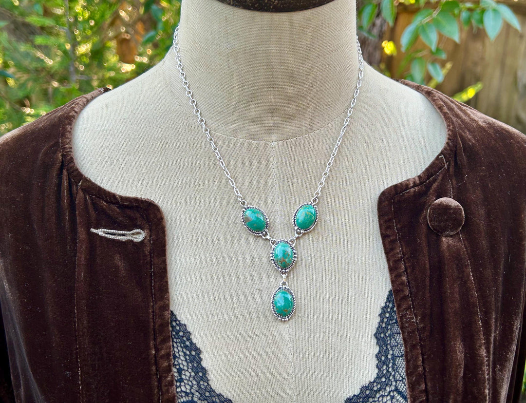 Sterling Silver Turquoise Necklace - Lariat Southwestern Design