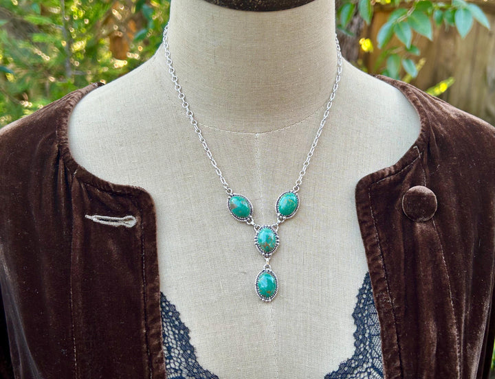 Sterling Silver Turquoise Necklace - Lariat Southwestern Design
