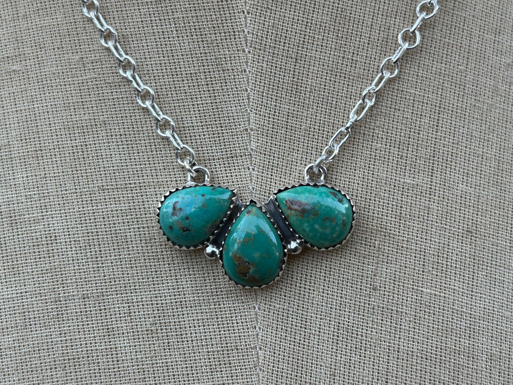 Sterling Silver Kingman Turquoise Pendant Necklace - Teardrop Cluster
