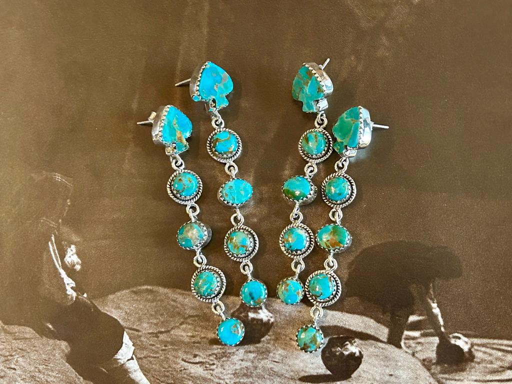 Kingman Turquoise Earrings: Sterling Silver,  Statement Earrings, Handmade