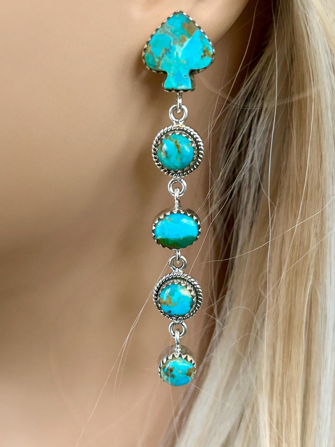 Kingman Turquoise Earrings: Sterling Silver,  Statement Earrings, Handmade