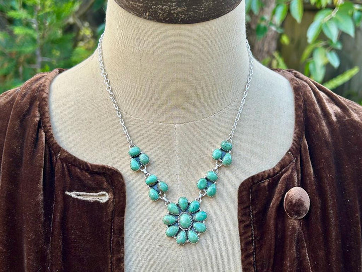 Turquoise and Sterling Silver Squash Blossom Necklace Royston Turquoise Handmade Turquoise Necklace Turquoise Gemstone Southwestern