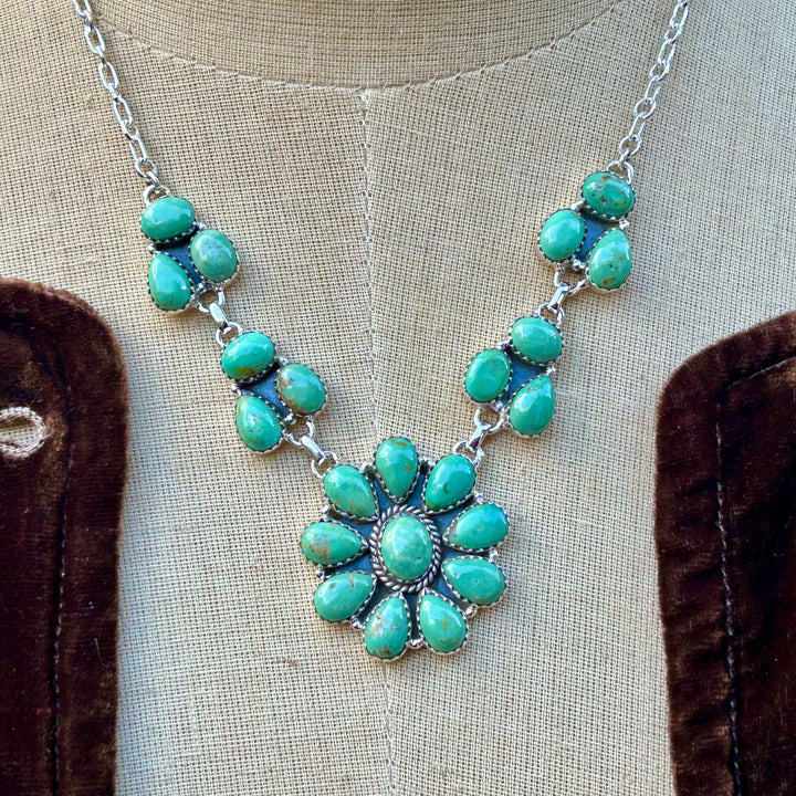Turquoise and Sterling Silver Squash Blossom Necklace Royston Turquoise Handmade Turquoise Necklace Turquoise Gemstone Southwestern