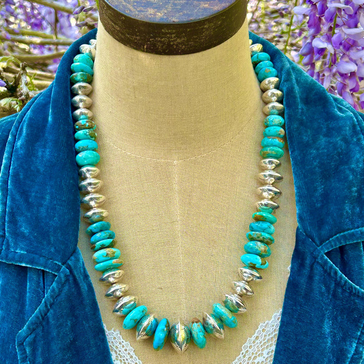 Kingman Turquoise & Sterling Silver Pearl Necklace – Southwestern Style, Handmade