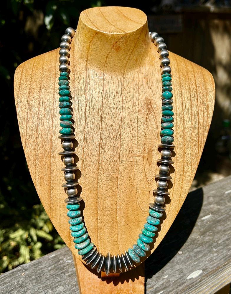 Kingman Turquoise Sterling Silver Pearl Necklace – Statement Southwestern Necklace
