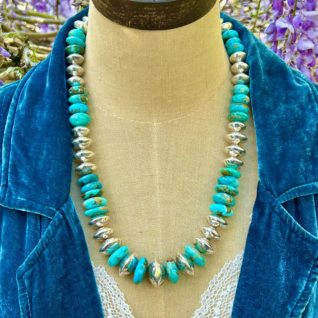 Kingman Turquoise & Sterling Silver Pearl Necklace – Southwestern Style, Handmade