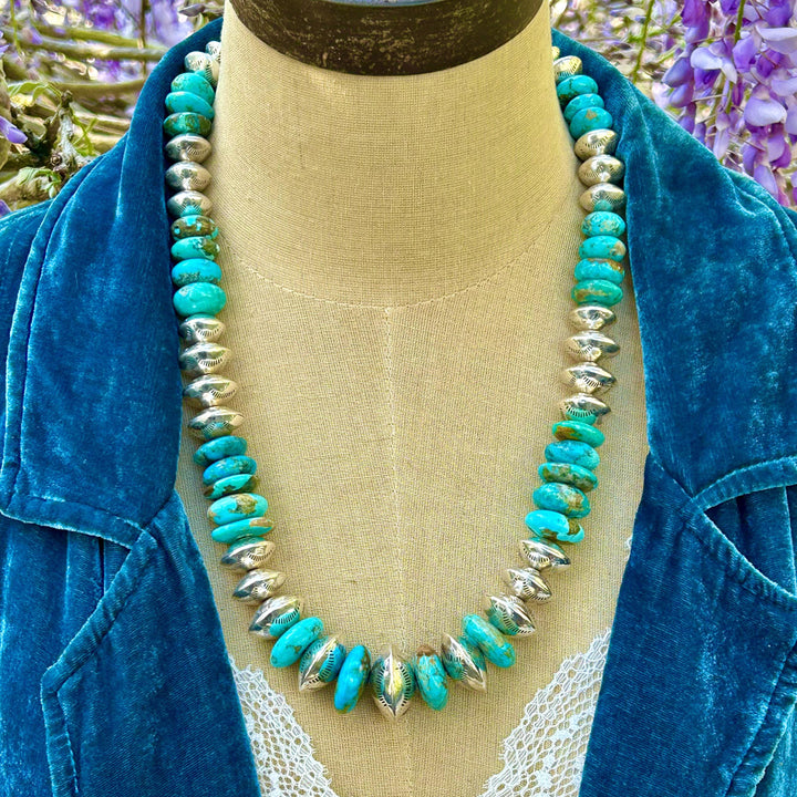 Kingman Turquoise & Sterling Silver Pearl Necklace – Southwestern Style, Handmade