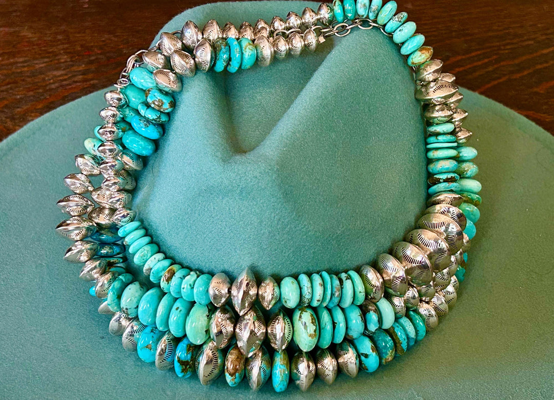 Kingman Turquoise & Sterling Silver Pearl Necklace – Southwestern Style, Handmade