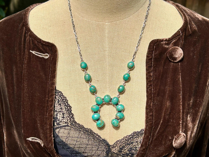 Turquoise Sterling Silver Naja Necklace with Dangle Earrings - Handmade Southwestern Jewelry