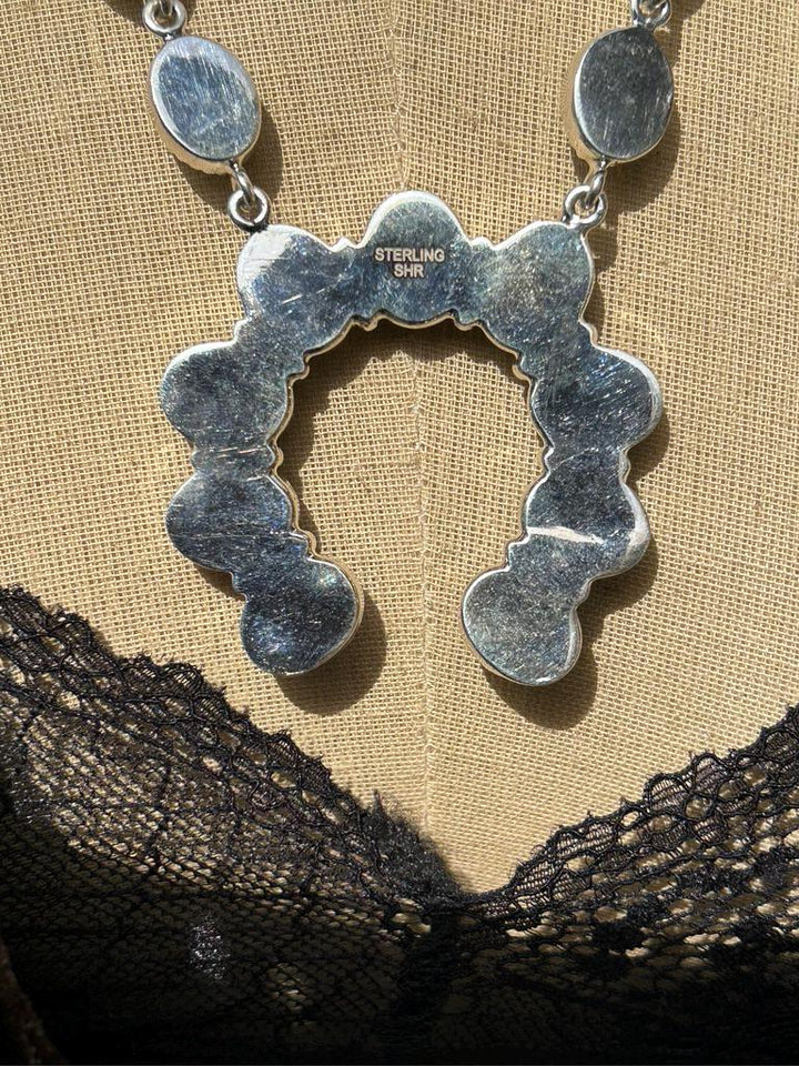 Turquoise Sterling Silver Naja Necklace with Dangle Earrings - Handmade Southwestern Jewelry