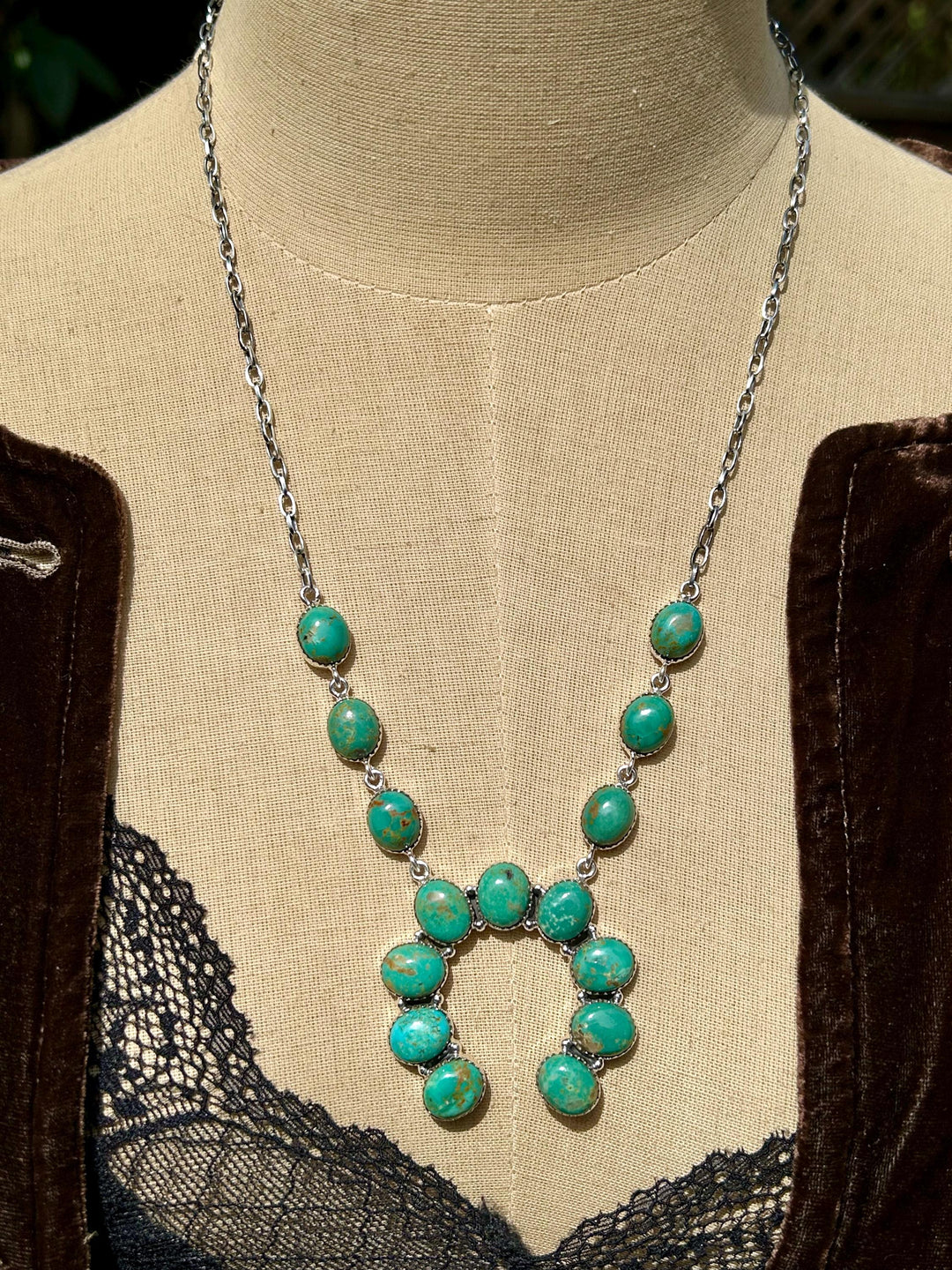 Turquoise Sterling Silver Naja Necklace with Dangle Earrings - Handmade Southwestern Jewelry