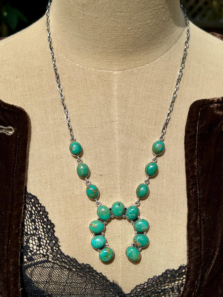 Turquoise Sterling Silver Naja Necklace with Dangle Earrings - Handmade Southwestern Jewelry