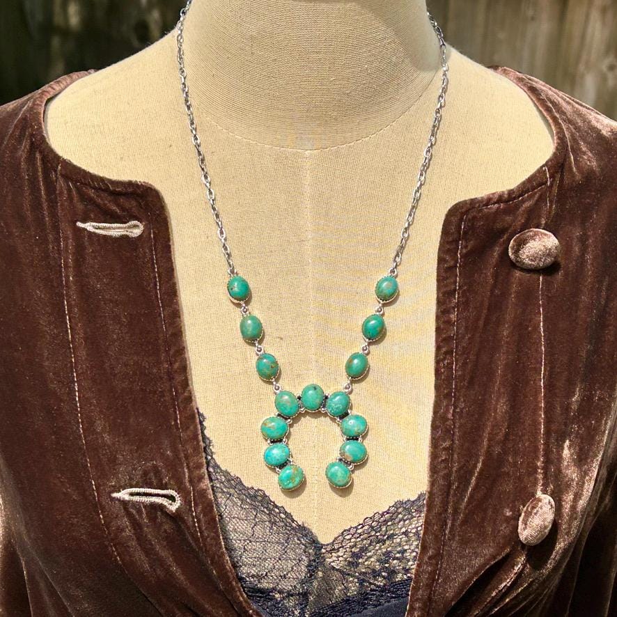 Turquoise Sterling Silver Naja Necklace with Dangle Earrings - Handmade Southwestern Jewelry