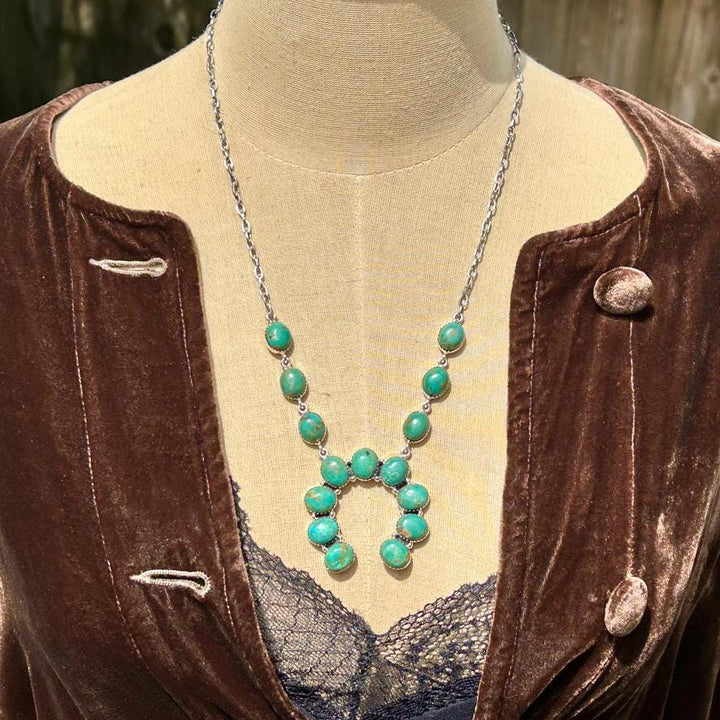 Turquoise Sterling Silver Naja Necklace with Dangle Earrings - Handmade Southwestern Jewelry