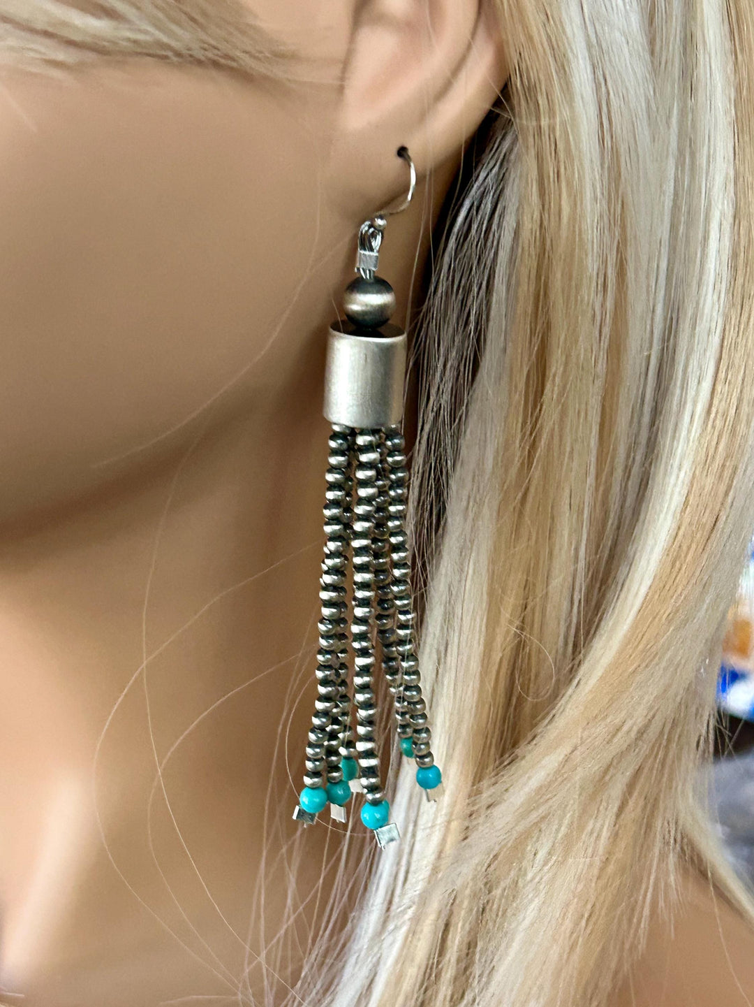 Sterling Silver Navajo Pearl Turquoise Earrings: Southwestern Style