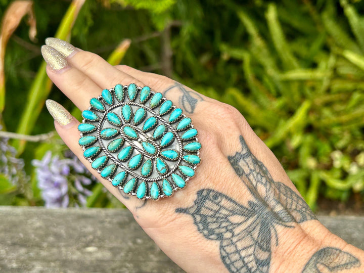 Kingman Turquoise Cluster Ring - Sterling Silver - Statement Big Ring