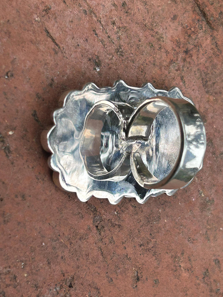 Handmade Kingman Turquoise Statement Ring Blue Green Turquoise Stones 925 Sterling Silver Southwestern Beauty Adjustable