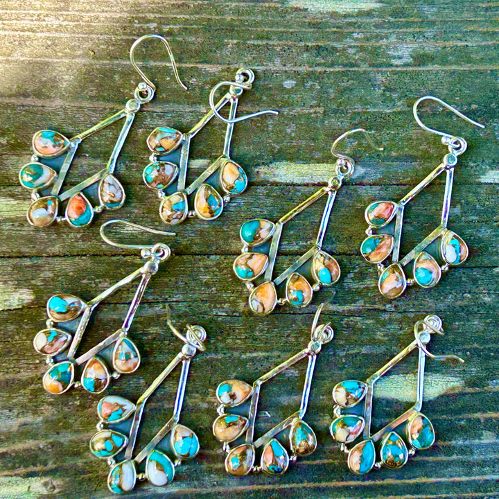 Turquoise & Spiny Oyster Sterling Silver Dangle Earrings: Southwestern Style