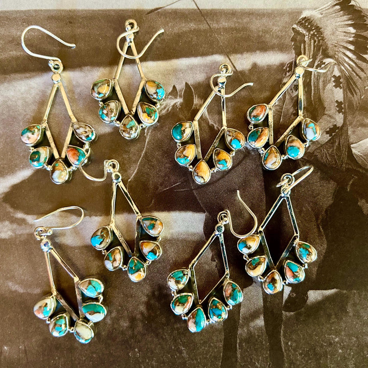 Turquoise & Spiny Oyster Sterling Silver Dangle Earrings: Southwestern Style