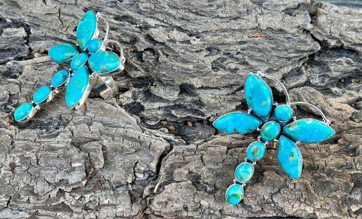 Kingman Dragonfly Turquoise Ring Sterling Silver Turquoise Ring Turquoise Dragonfly Ring Artisan Crafted Southwestern Style Ring Adjustable