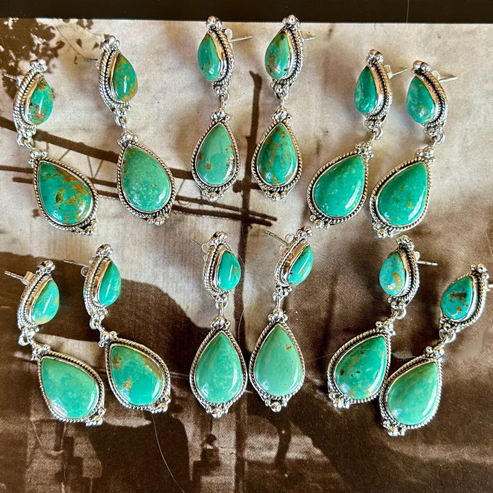 Handmade Royston Turquoise Dangle Earrings: Sterling Silver, Signed SHR