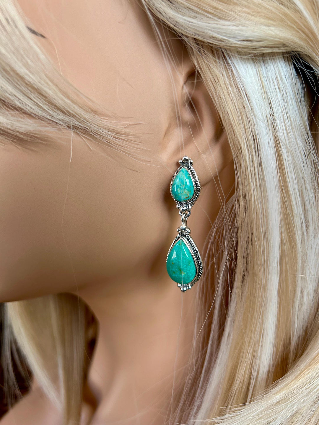 Handmade Royston Turquoise Dangle Earrings: Sterling Silver, Signed SHR