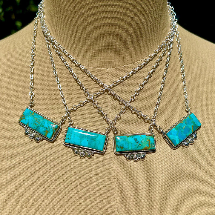 Turquoise Silver Bar Necklace - Western Style