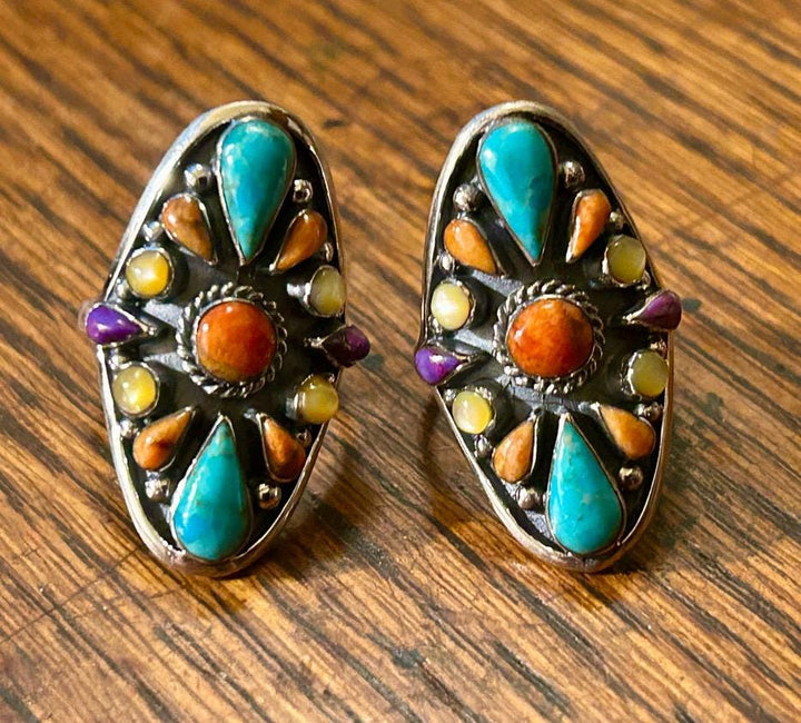 Turquoise Statement Ring: Spiny Oyster & Mother of Pearl, Sterling Silver