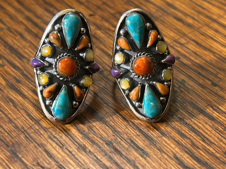 Turquoise Statement Ring: Spiny Oyster & Mother of Pearl, Sterling Silver