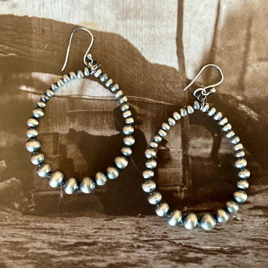 Handmade Sterling Silver Navajo Pearl Earrings -  Southwestern Artisan Crafted