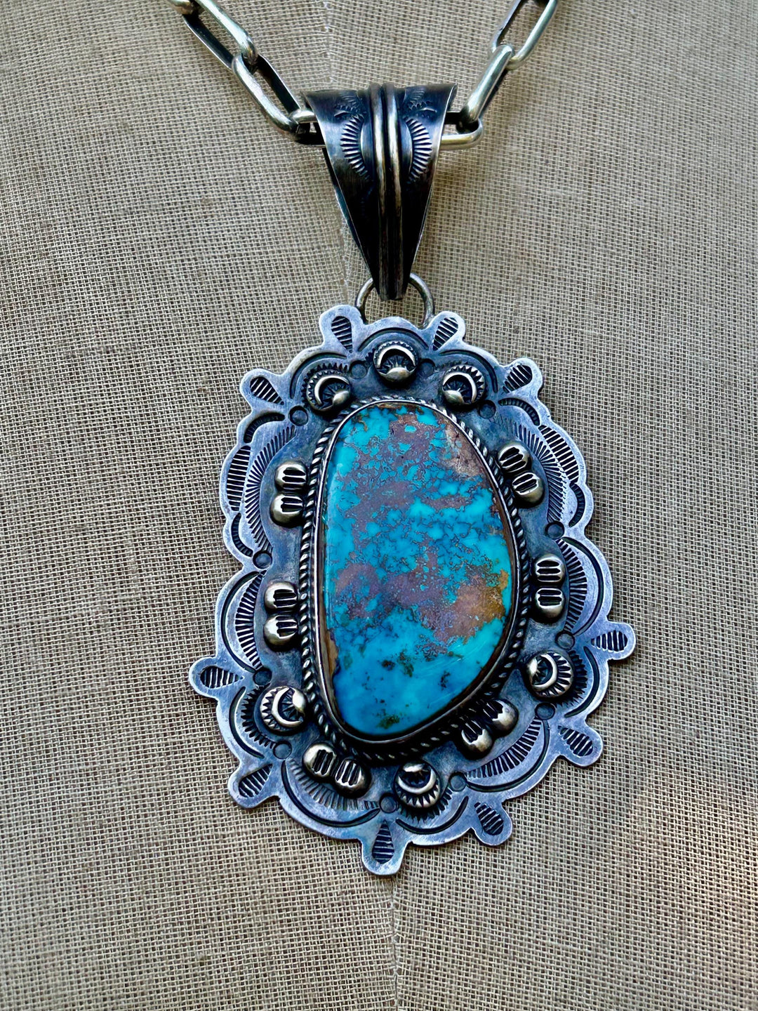 Navajo Dean Sandoval Silver Royal Blue Royston Turquoise Pendant