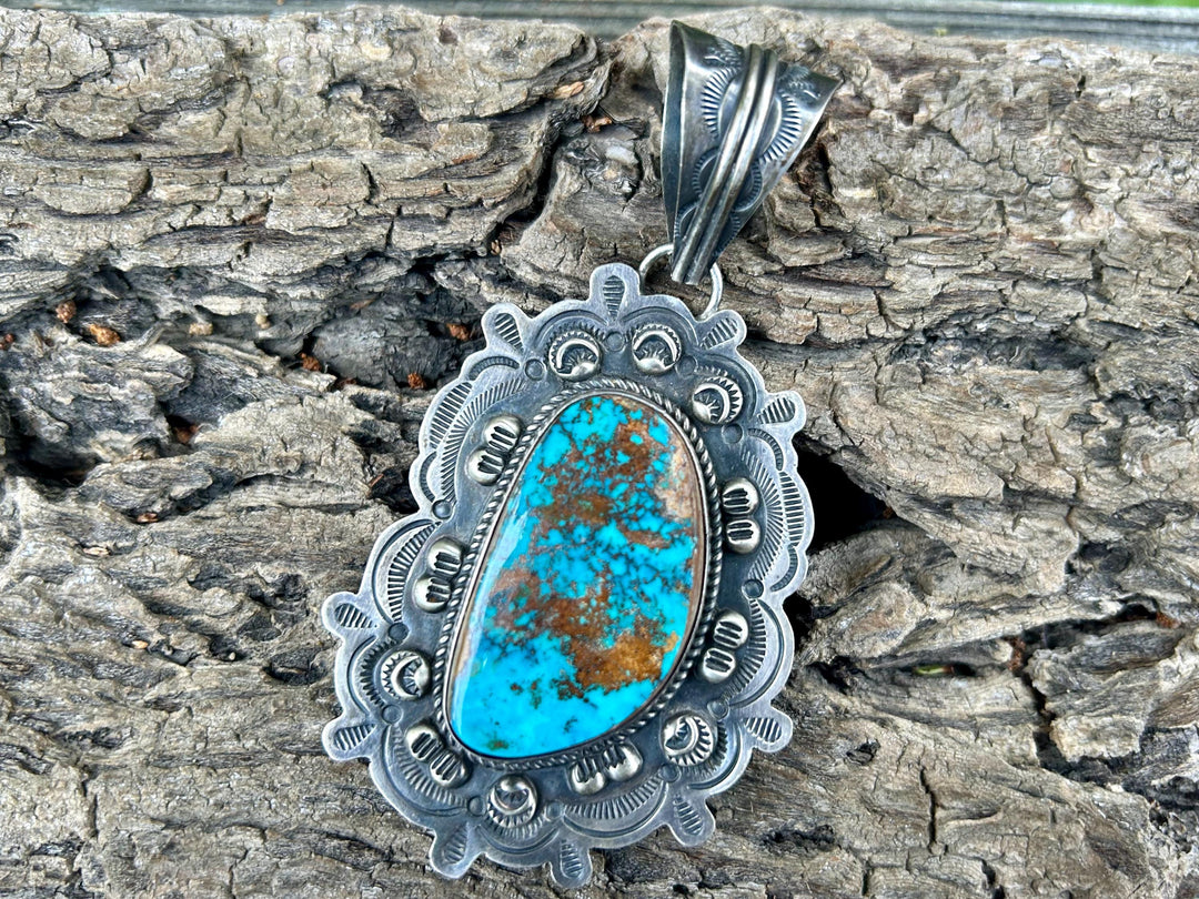 Navajo Dean Sandoval Silver Royal Blue Royston Turquoise Pendant