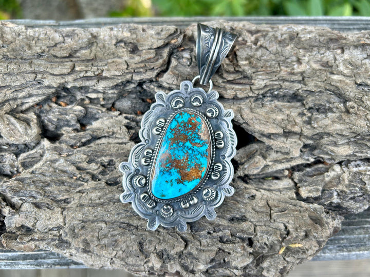 Navajo Dean Sandoval Silver Royal Blue Royston Turquoise Pendant
