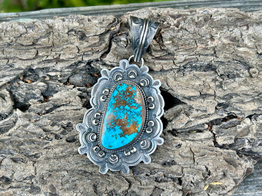 Navajo Dean Sandoval Silver Royal Blue Royston Turquoise Pendant